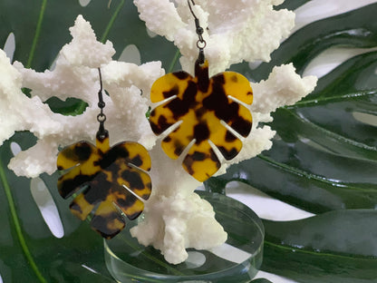 Monstera leaf earrings resin faux turtle shell acrylic large tropical leaf jewelry