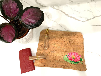 Cork clutch handbag purse vegan organic sustainable eco friendly tote woman plant lover Lily Pad gift hand bag