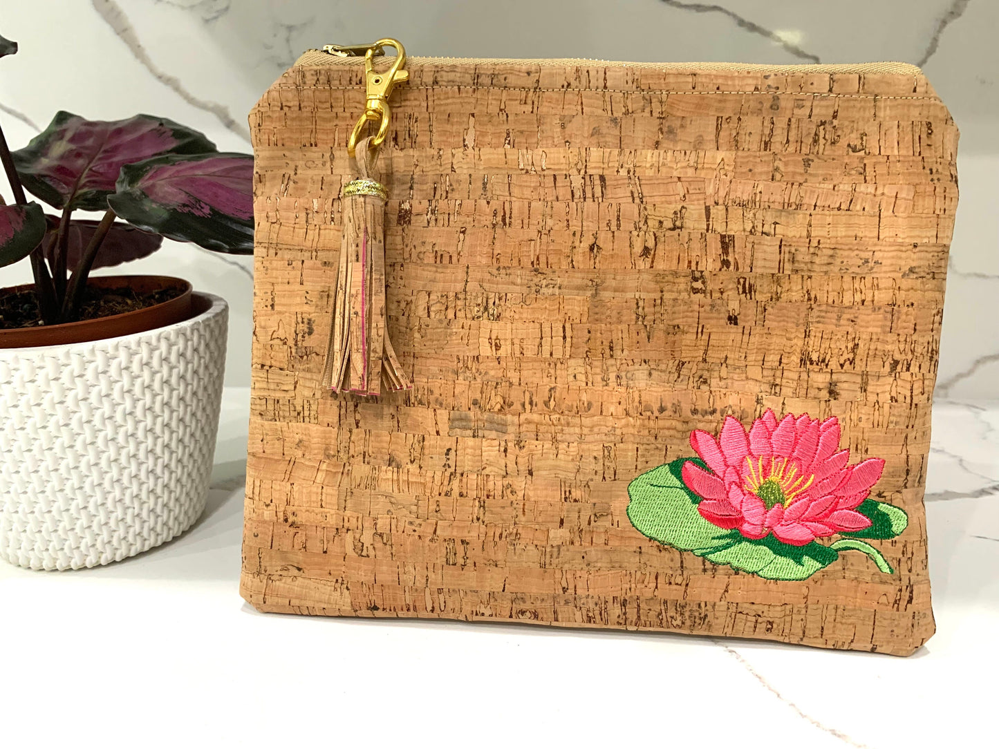 Cork clutch handbag purse vegan organic sustainable eco friendly tote woman plant lover Lily Pad gift hand bag