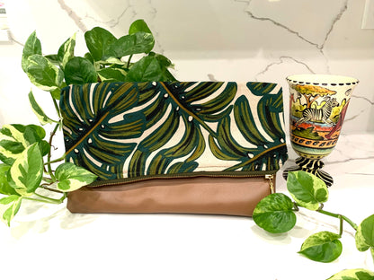 Monstera leaf clutch handbag a plant lovers trendy casual pouch