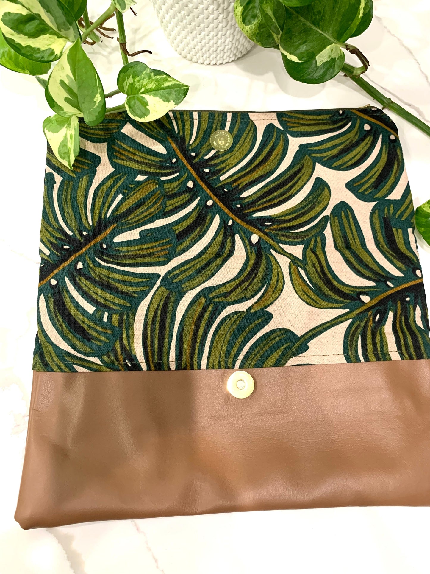 Monstera leaf clutch handbag a plant lovers trendy casual pouch