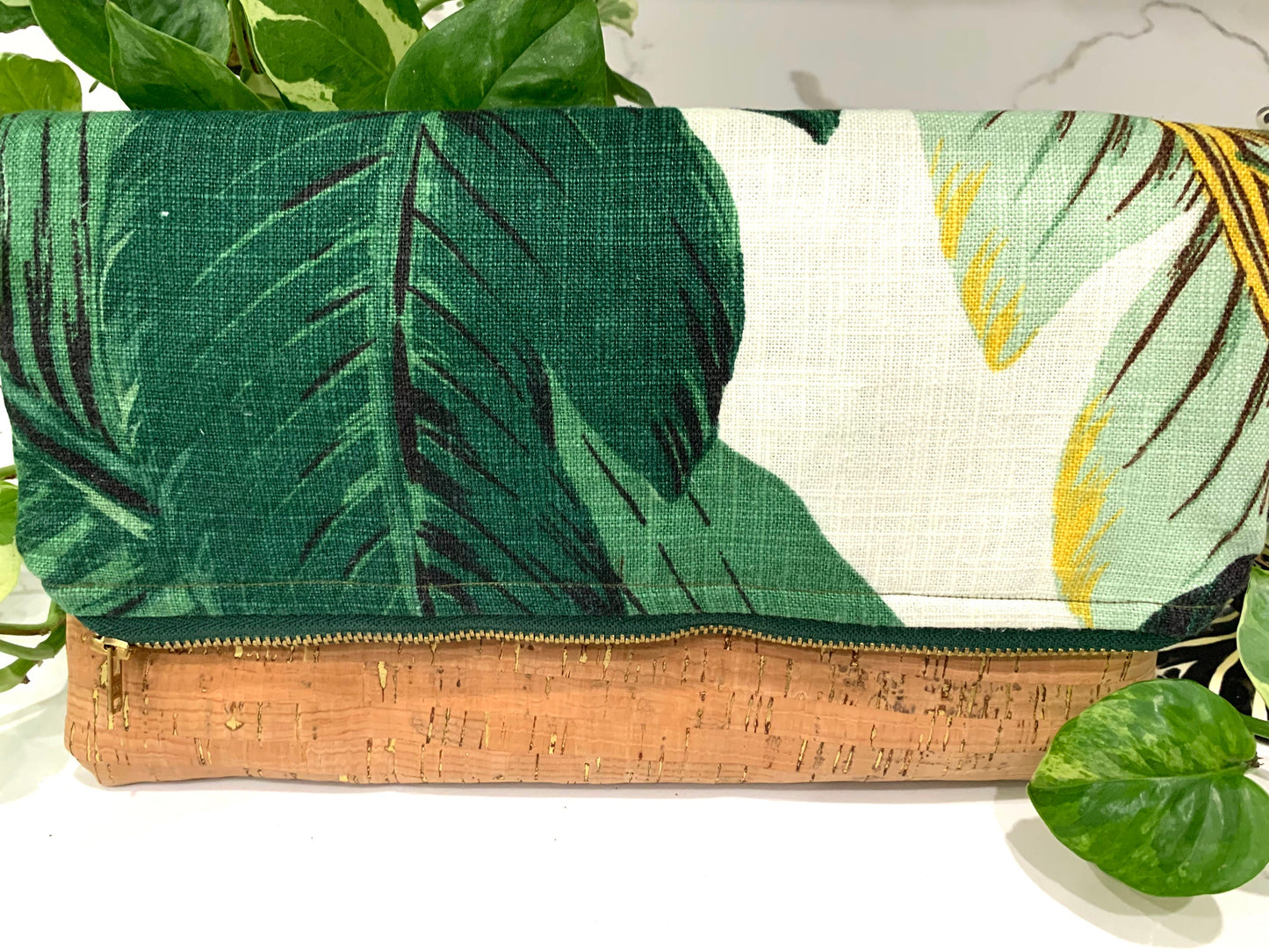 Banana / Ginger Heliconia leaf clutch handbag a plant lovers trendy casual pouch