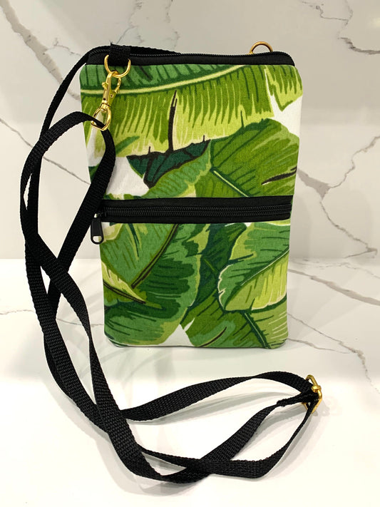 Tropical banana leaf crossbody bag vegan organic sustainable eco friendly woman hands free shoulder bag