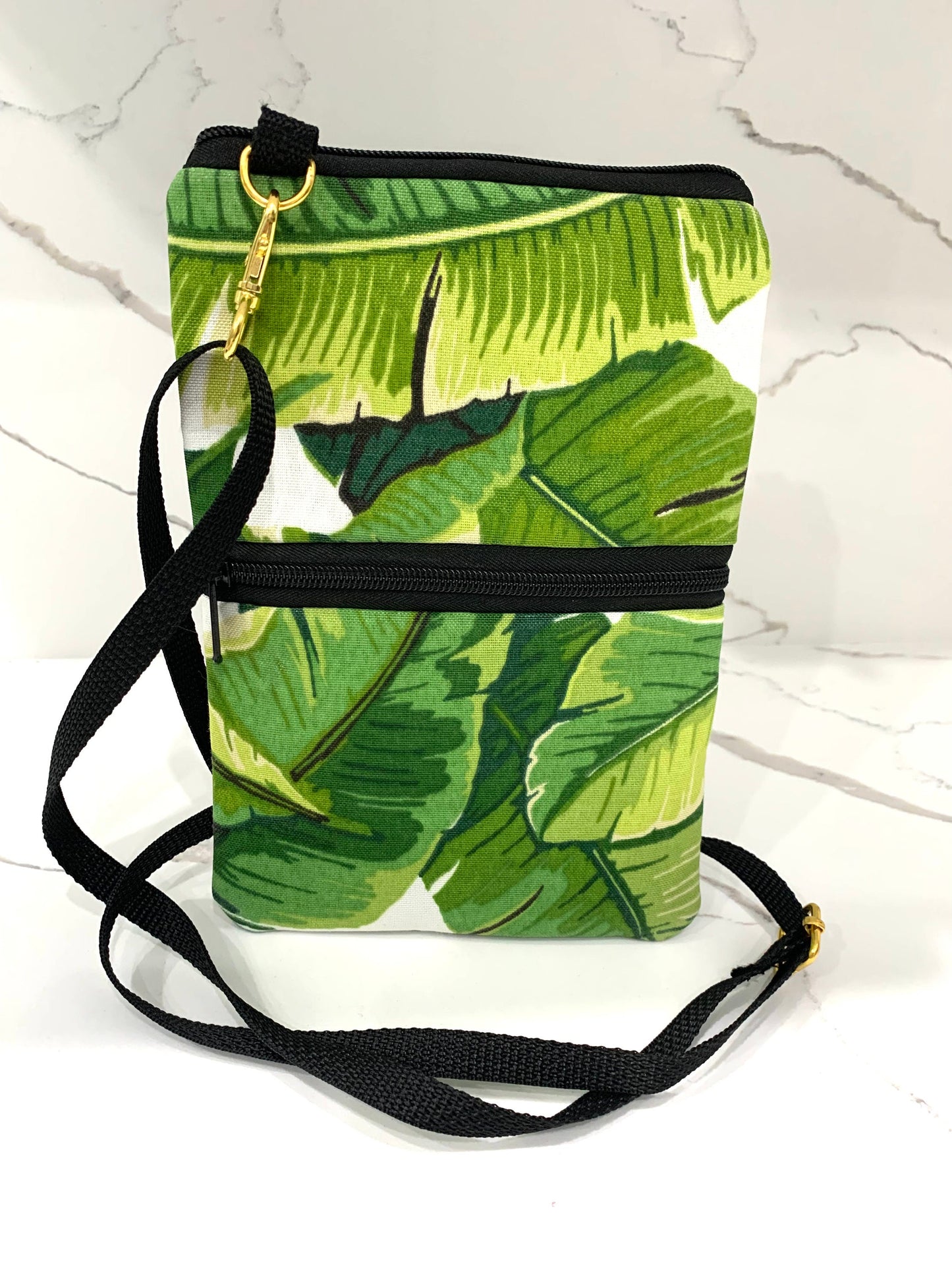 Tropical banana leaf crossbody bag vegan organic sustainable eco friendly woman hands free shoulder bag