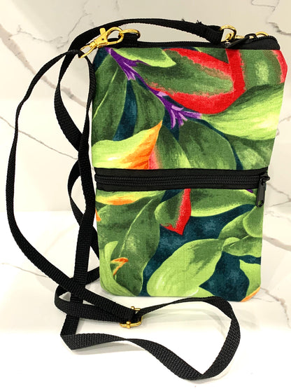 Tropical leaf flower crossbody bag vegan organic sustainable eco friendly woman hands free shoulder bag