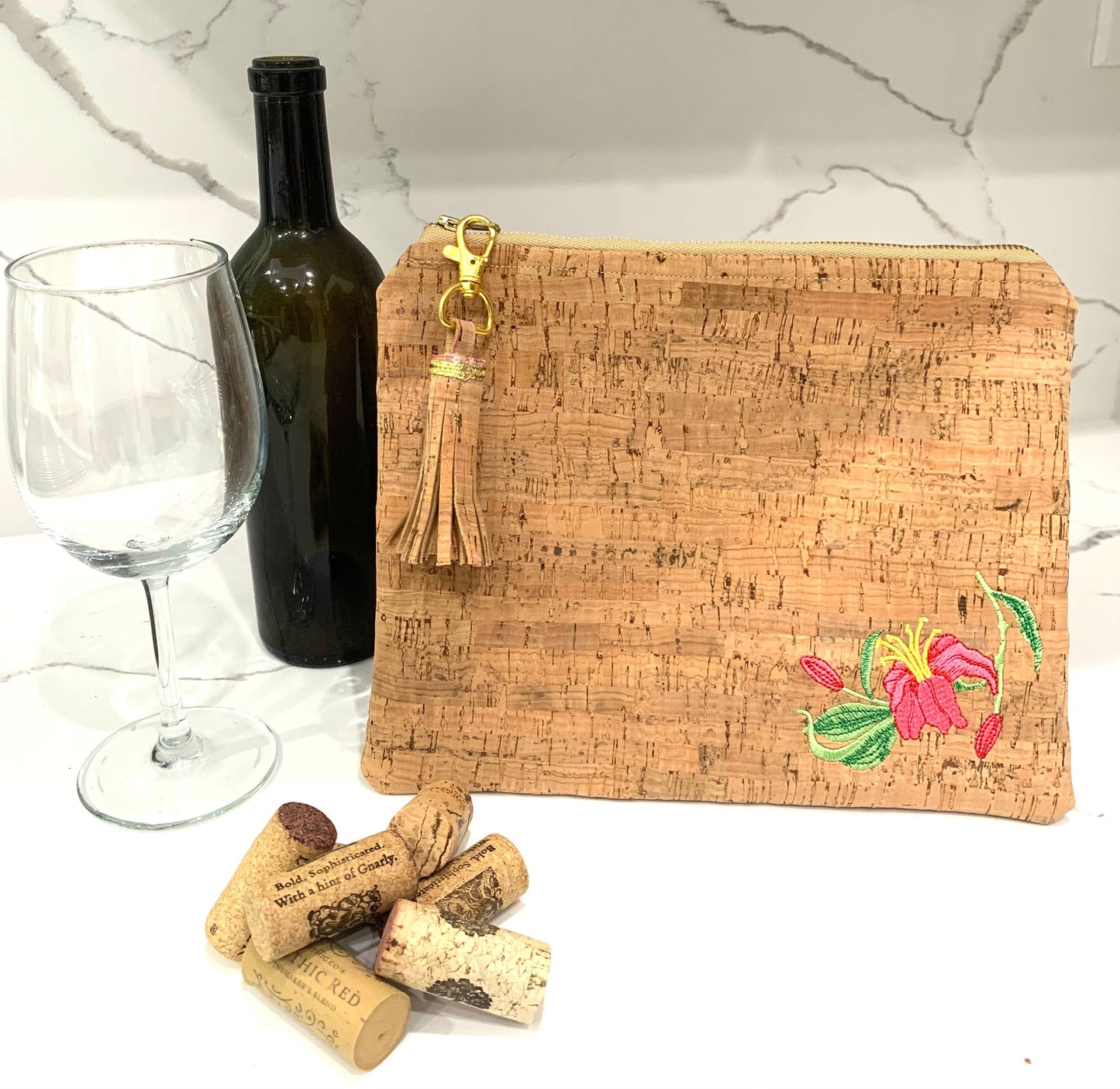 Cork clutch handbag purse vegan organic sustainable eco friendly tote woman plant lover hibiscus flower gift hand bag