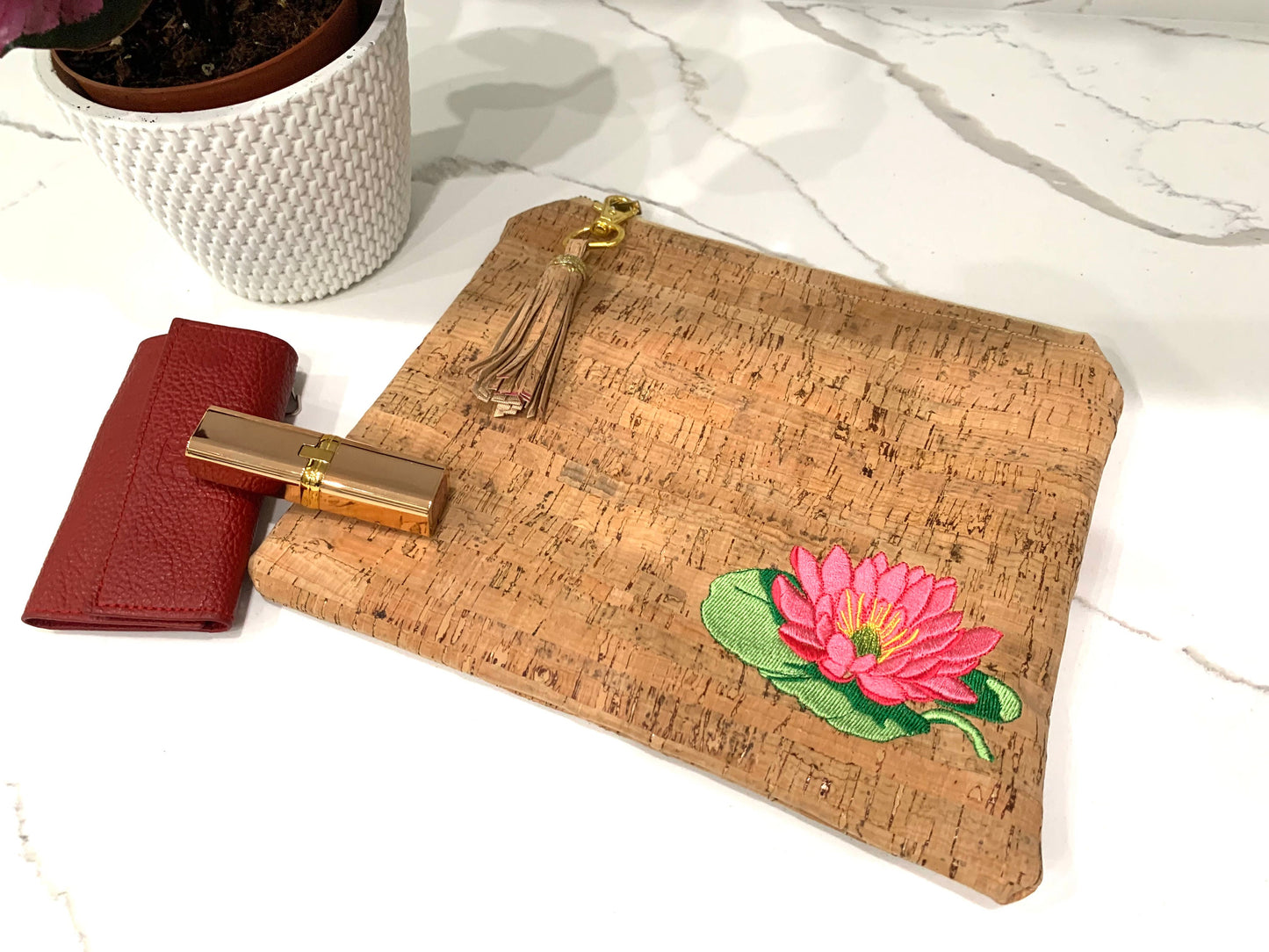 Cork clutch handbag purse vegan organic sustainable eco friendly tote woman plant lover Lily Pad gift hand bag