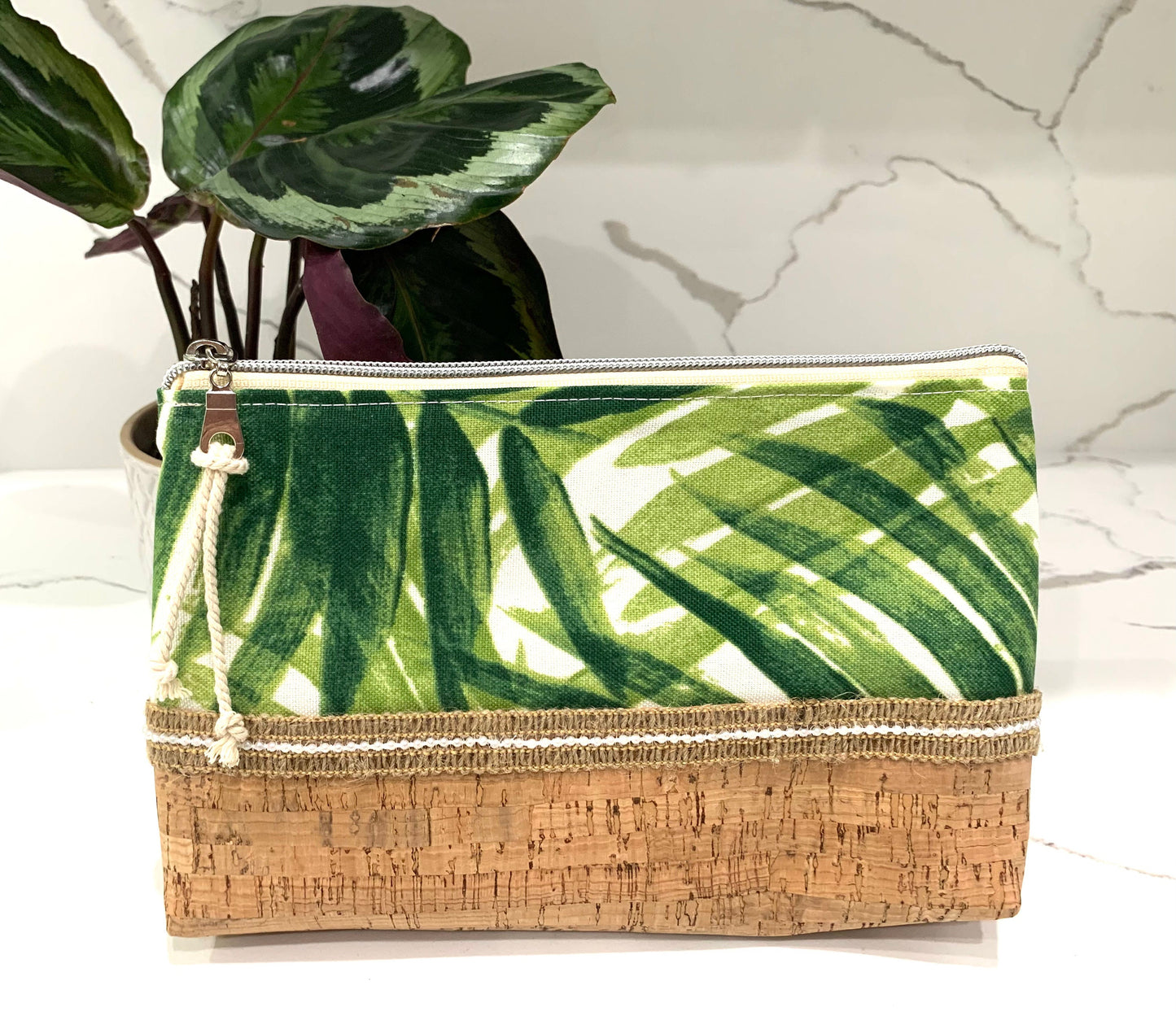 Cork / canvas Palm Leaf handbag purse vegan organic sustainable eco friendly tote woman plant lover evening causal bag