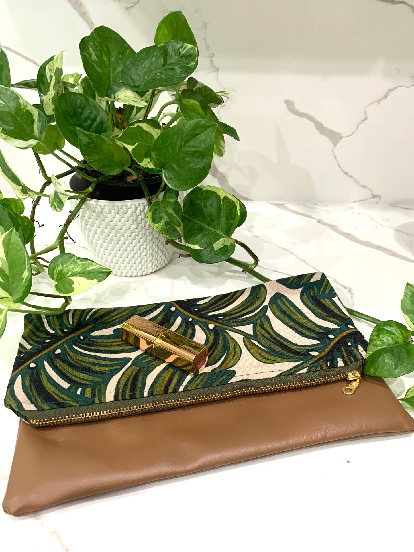 Monstera leaf clutch handbag a plant lovers trendy casual pouch