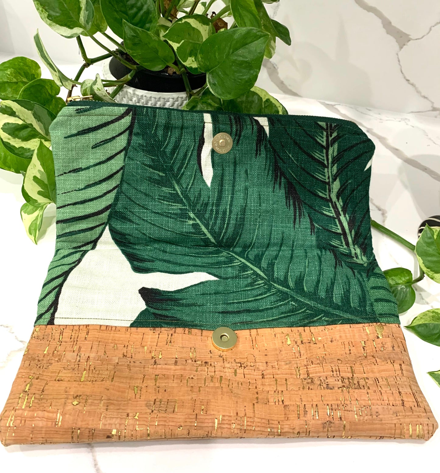 Banana / Ginger Heliconia leaf clutch handbag a plant lovers trendy casual pouch