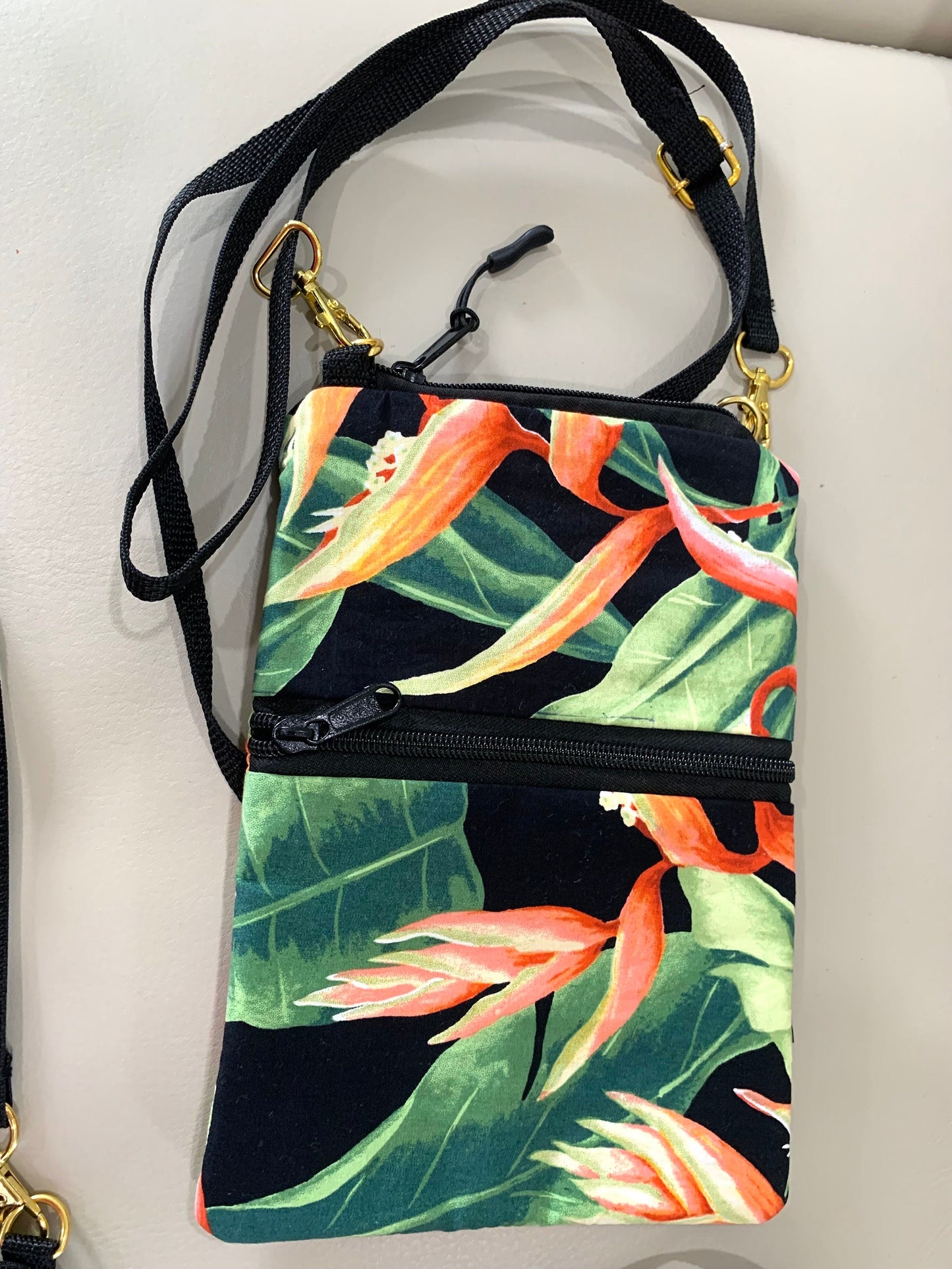 Tropical Heliconia Ginger leaf flower crossbody bag vegan organic sustainable eco friendly woman hands free shoulder bag